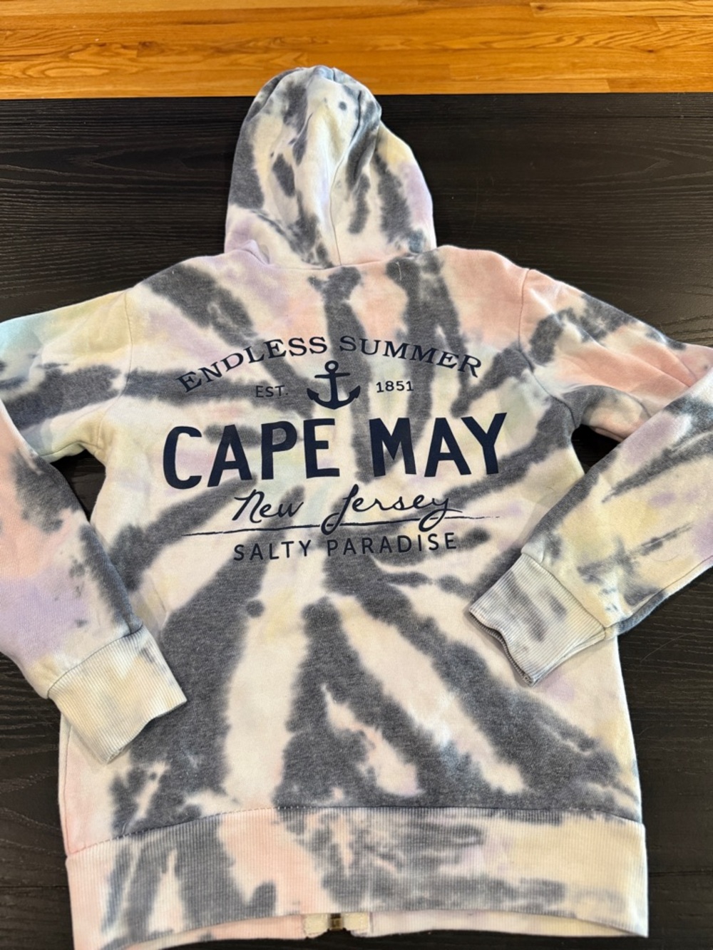 Cape May Tie-Dye Hoodie - Pastel Tie Dye with Navy Print